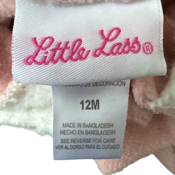 Little Lass Baby Girls Pink Fleece Hooded Poncho Cat Pocket 12M - Picture 2 of 5